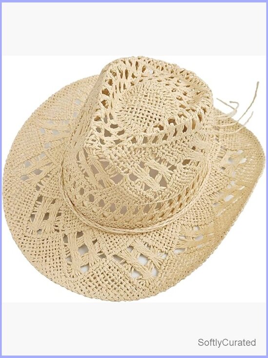 Straw Cowboy Hat Women\'s Woven Sun Hat With Bendable Brim